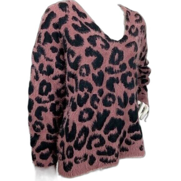 Mauve Cheetah Print Fuzzy Soft Eyelash Pullover Sweater Small Forever 21 NEW - Picture 3 of 7
